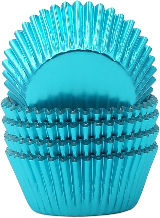 Standard Aqua Blue Foil Cupcake Liners Muffin Baking Cups for Party and More, 100-Count by Mombake