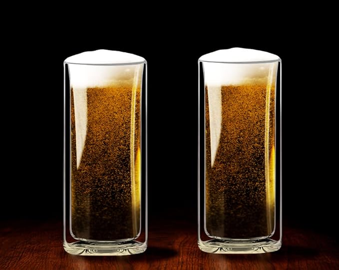 Sun's Tea Double Wall Insulated Glass Tumbler, 16oz (450ml) Highball Glass Cups for Beer, Lemonade, Iced Tea, Tropical Drink, Cocktail, Smoothie, Mojito and Mixed Drinks, Set of 2 - Collins Style - Image 6