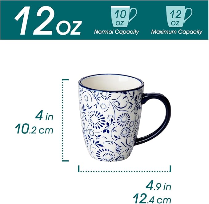 vancasso SELENE Coffee Mugs Set of 6, 12 Oz Porcelain Coffee Cups with Handle, Ceramic Tea Cup for Cappuccino, Latte, Tea, Cocoa, Dishwasher & Microwave Safe Gift Sets, Vintage Blue - Image 2