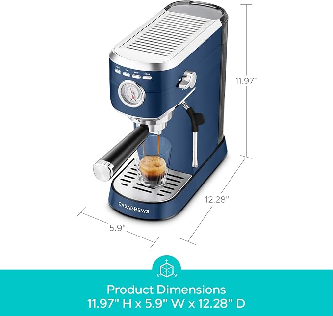 CASABREWS Espresso Machine 20 Bar, Professional Espresso Maker with Milk Frother Steam Wand, Espresso Coffee Machine with 34oz Removable Water Tank, Gift for Coffee Lovers, Coffee Gift, Sapphire Blue