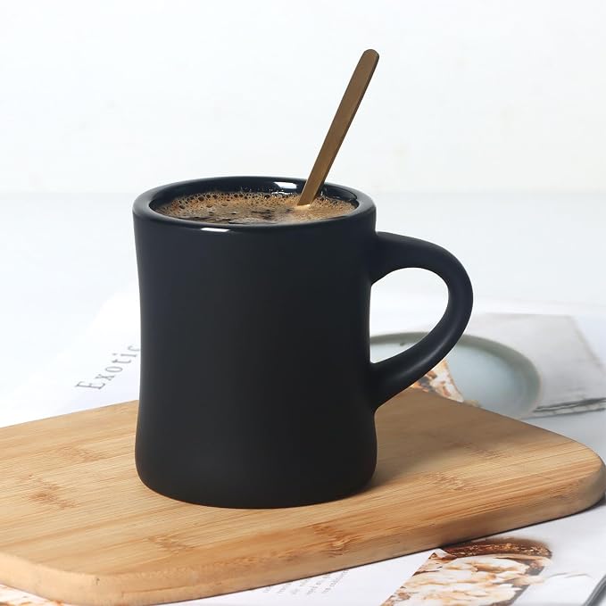 harebe Retro Coffee Mugs Set of 4, 10 OZ Heavy Classic Ceramic Diner Cups Set with Handle for Coffee, Tea, Cocoa, Milk, Latte（Black） - Image 5