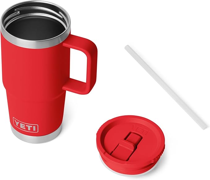 YETI Rambler 20 oz Travel Mug with Flip Straw Lid – Stainless Steel, Vacuum Insulated, Leakproof, Cup Holder Friendly, Rescue Red - Image 3