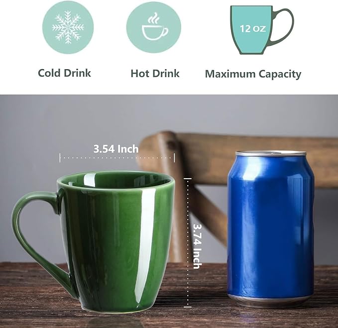 vicrays Coffee Mug Set, 12 Ounce, Set of 6, Ceramic Mug for Men, Women, Unique Glazed Mugs with Handle for Coffee, Tea, Milk, Cocoa, Cereal(Green) - Image 2