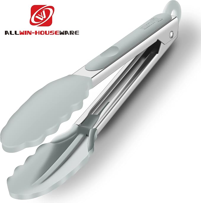 2 Pack Silicone Kitchen Tongs – 9" & 12" Set, Heat Resistant up to 500°F, Non‑Stick Cookware Safe, Wavy Silicone Tips, BPA Free, Locking Clip & Hanging Loop, Warm Grey - Image 5