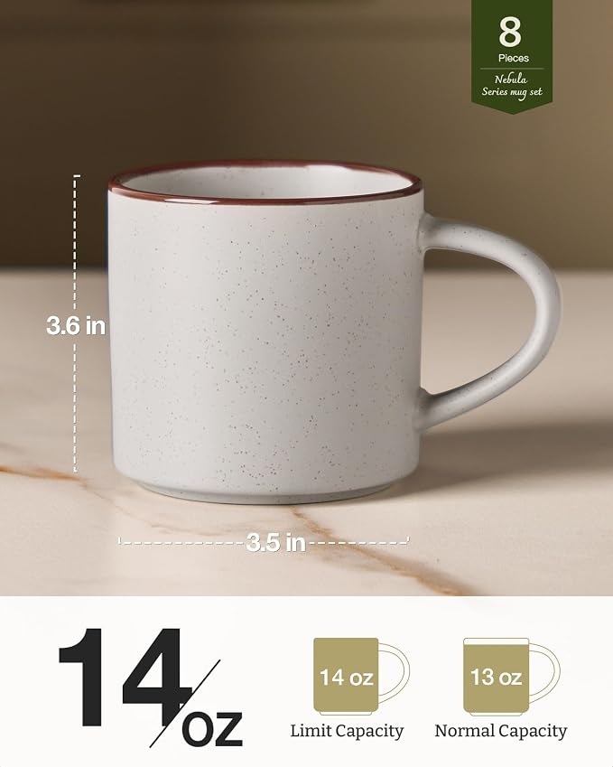famiware Coffee Mugs Set of 8, Nebula 14oz Coffee Mugs, Ceramic Cup Set with Handle for Latte, Tea, Milk, Cappuccino, Light Gray - Image 4