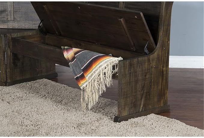 Pemberly Row 3-Piece Farmhouse Wood Breakfast Nook Set with Table, Hidden Storage, Planked Tops, Reversible Seating, in Tobacco Leaf Finish - Image 4
