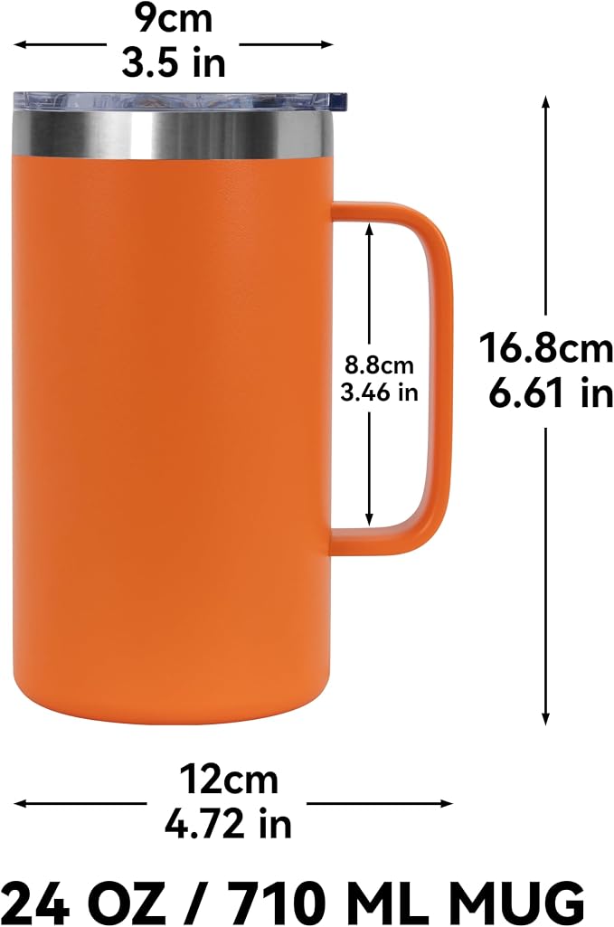 DOMICARE 24oz Mug with Handle and Lid, Stainless Steel Coffee Mug, Travel Mug with Handle, Double Wall Vacuum Coffee Tumbler, Reusable Insulated Cup, Orange, Pack 4 - Image 4