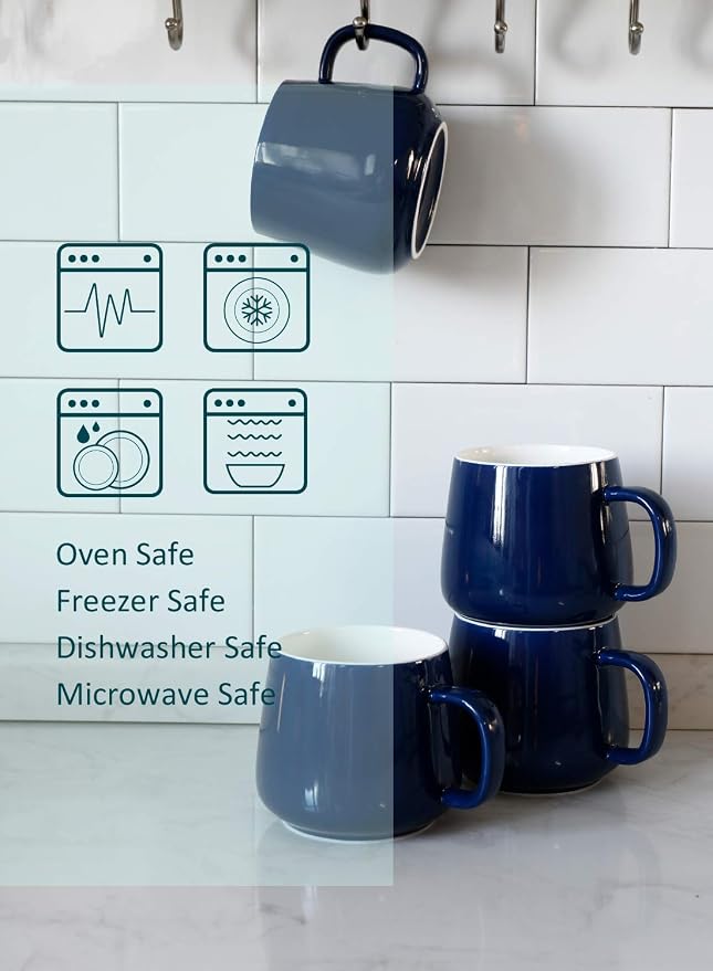 Teocera Ceramic Coffee Mug Set of 4-12 oz Coffee Mugs with Large Handles for Hot or Cold Drinks Like Latte, Cocoa, Tea or Juice - Smooth Ceramic, Dishwasher Safe, Navy - Image 8