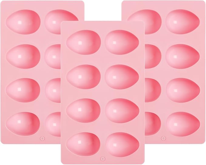 3 Pack Silicone Egg Molds 8 Cavity Easter Silicone Candy Mold 3D Egg-Shaped Silicone Baking Mold for Chocolate, Jello, Mini Cakes, DIY Desserts, Candy, Ice, Pudding, Baking (3, Pink) by Unknown