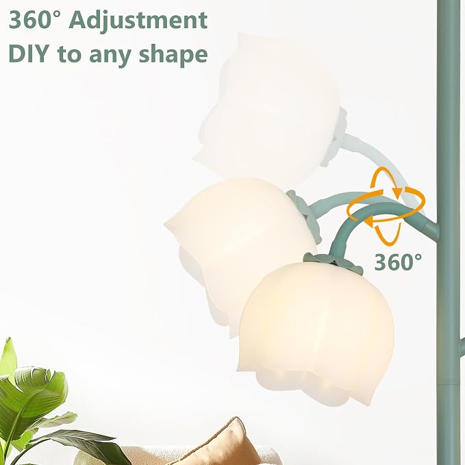 5-Lights Flower Floor Lamp with LED Blubs, Green Modern Floor Lamps for Living Room, Adjustable Standing Lamps for Bedroom Reading, Corner Tall Lamp Tree Stand Up Lamp for Office Home Decor - Image 3