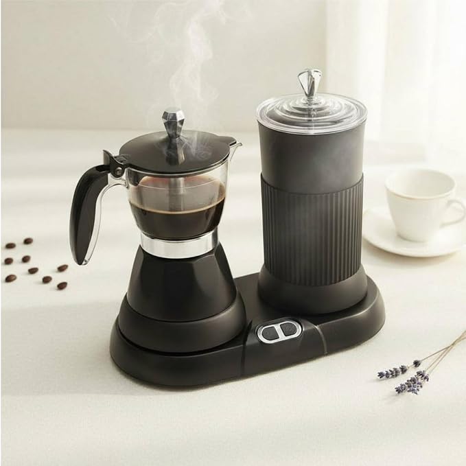 Electric Coffee Maker Espresso Machine Frother Brewer Maker With Fast Heating Performance And Dense Foam Results Suitable for busy mornings work breaks, Black - Image 3