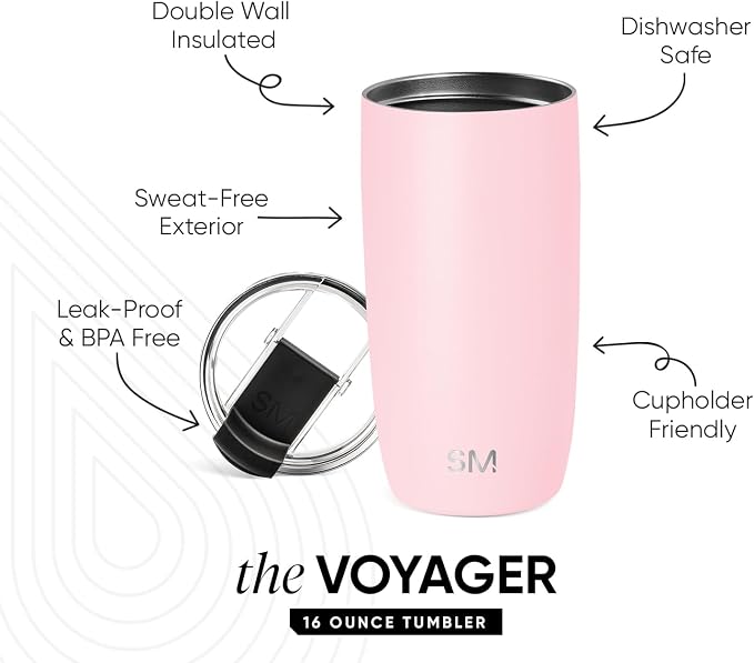 Simple Modern Travel Coffee Mug with Lid | 16oz | Pink | Voyager Coffee Cup, Coffee Tumbler for Hot & Iced Drinks | Insulated Stainless Steel Travel Mug | Blush - Image 2