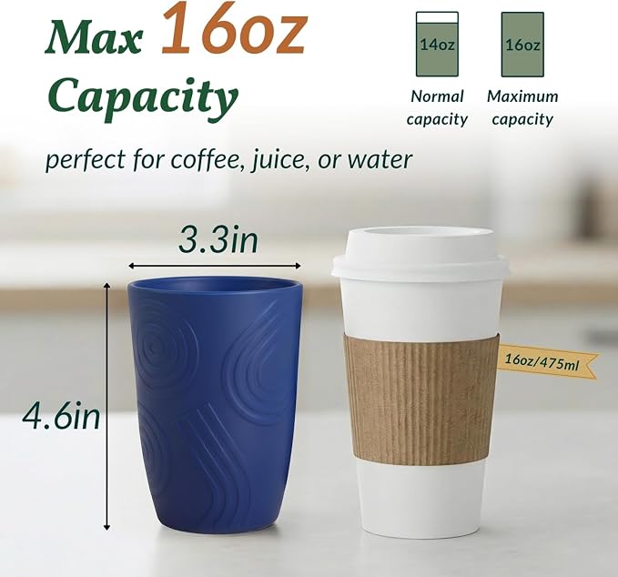 Homienly Wheat Straw Cups 16oz,Unbreakable Cups-6 PCS Freezer and Dishwasher Safe Cups for outdoor gatherings,Picnic,Travel-Blue Sky - Image 2