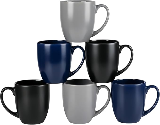 GBhome 12 oz Coffee Mug Set of 6, Large Ceramic Coffee Mugs for Man Woman | Modern Stoneware Coffee Mugs Set with Handle for Tea/Latte/Cappuccino/Milk/Cocoa, Dishwasher & Microwave Safe by GBhome