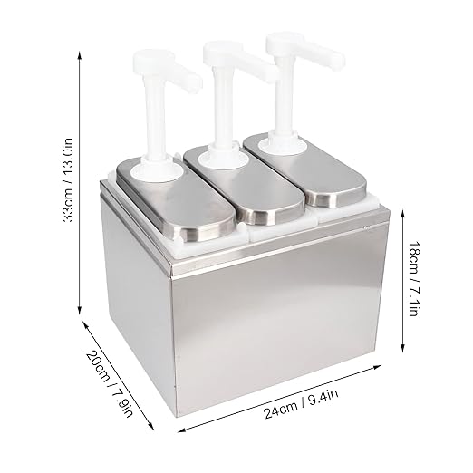 Condiment Pump Dispenser, 1L Single Jars Stainless Steel Sauce Dispenser Pump Ketchup Pump Dispenser Davinci Syrup Sauce Pump Container Salad Pump Container (3 Pumps)