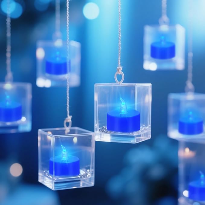 Tea Lights Battery Operated Candles LED Tea Lights Flameless Candles 200+ Hours Flickering Fake Tealights for Sweetest Day Wedding Home Decorations Party (Blue Base, 24 Pack) - Image 5