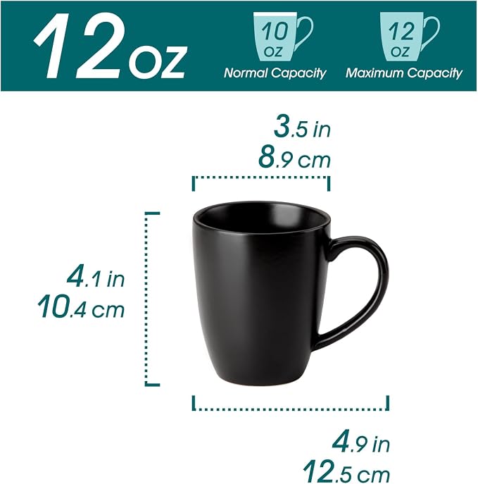 vancasso PLAYA Ceramic Coffee Mug Set of 6, 12 Oz Tea Cups with Handle for Latte, Tea, Cappuccino, Milk, Cocoa, Microwave&Dishwasher Safe, Black - Image 2