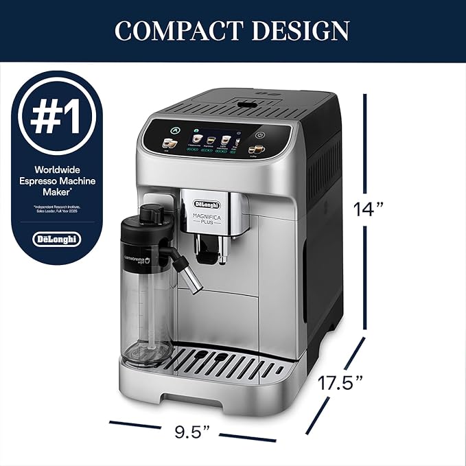 De'Longhi Magnifica Plus Automatic Espresso Machine, Milk Frother, Silver | #1 Worldwide Espresso Machine Maker, 18 One-Touch Recipes, Frother, Built-In Grinder, 4 User Profiles - Image 6