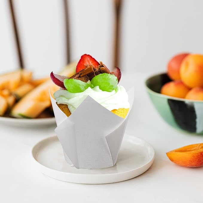 200pcs Tulip Cupcake Liners, Standard Greaseproof Paper Baking Cups Muffin Liners Holders Perfect for Bridal Showers, Baby Showers, Birthday Parties, Banquets, and Catering Events (White) - Image 4