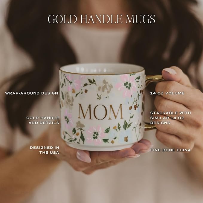 Sweet Water Decor Best Mom Ever Coffee Mug, Vintage Blue Delft Floral Design with Gold Handle & Rim, 14oz Fine Bone China Tea Cup, Cute Gifts for Mother's Day, Baby Shower, Christmas & Mom's Birthday - Image 3