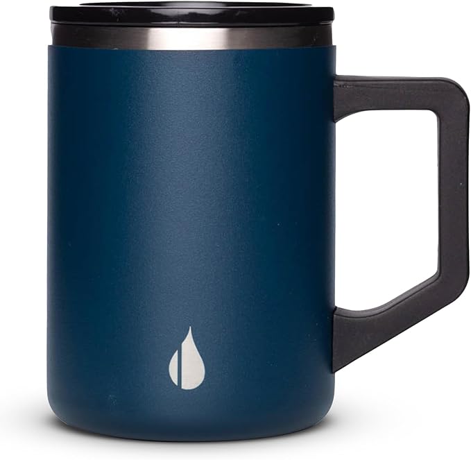 Elemental Insulated Coffee Mug - Triple-Wall Stainless Steel Summit Travel Cup for Hot and Cold Drinks - Thermal Coffee Mug with Lid and Handle for Camping, Office & Travel 16oz - Navy Blue by Elemental