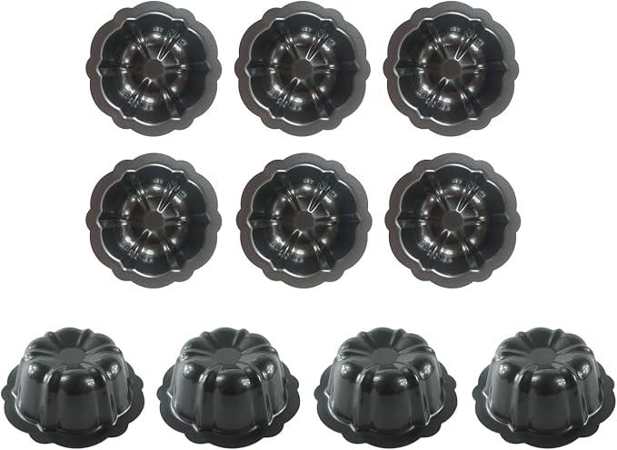 4 Inch Nonstick Mini Fluted Cake Pans, Oven Baking Pumpkin Mold | 10 Pack Carbon Steel Fluted Tube Metal Round Cake Pan for Jello, Cupcake, Muffin, Brownie - Black by LoveDeal