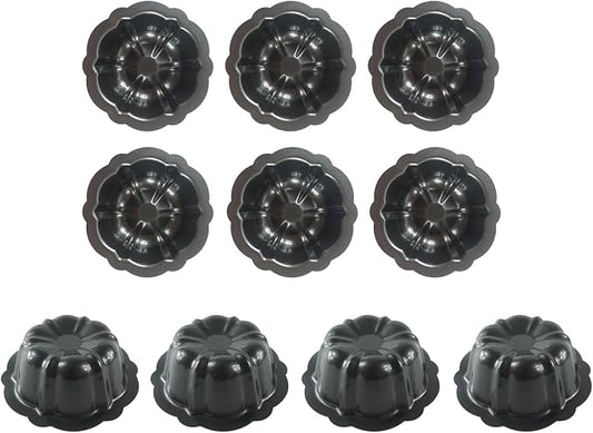4 Inch Nonstick Mini Fluted Cake Pans, Oven Baking Pumpkin Mold | 10 Pack Carbon Steel Fluted Tube Metal Round Cake Pan for Jello, Cupcake, Muffin, Brownie - Black by LoveDeal