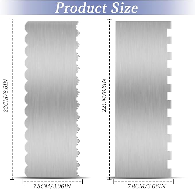 Stainless Steel Cake Scraper, 9 Inch Large Double Sided Patterned Stripe Edge Scraper Smoother, Cake Smoother Scraper for Mousse, Butter, Cream Cake Decoration (2 PCS)