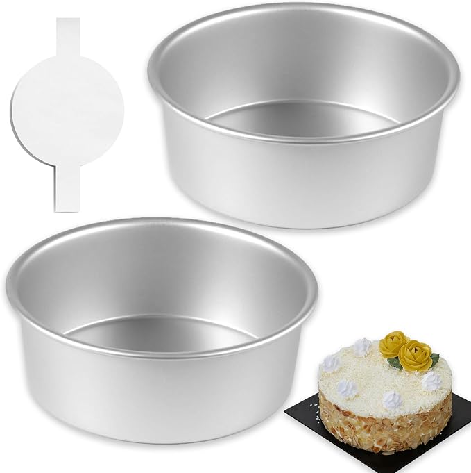 8 Inch Cake Pan Set of 2,Aluminum Round Layer Cake Baking Pans,No Coating Cake Pans Cake Mold, Mirror Finish Dishwasher Safe Cake Pans Sets for Baking by AICMEI