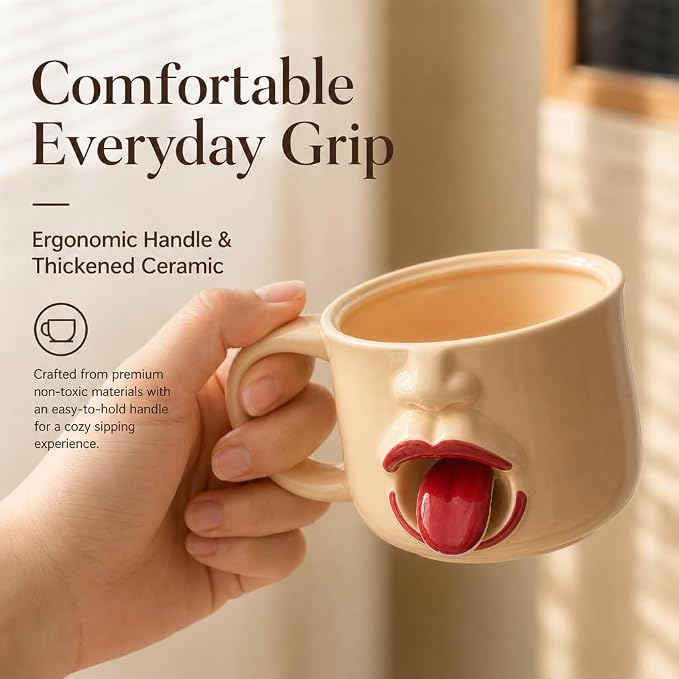 Funny Ceramic Tongue Mug, 3D Unique Shaking The Tongue Coffee Cup, Handmade Artistic Interactive Drinkware, Novelty Gift for Friends, Co-workers or Home Decor ，2pcs - Image 5