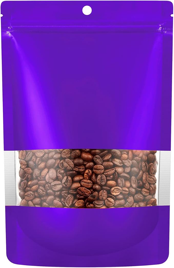 60 Pack Stand up Matte Metallic Storage Bags with Clear Front Window Heat-Sealable Resealable Solid Color Pouches for Food Storage Containers Organizer(Purple,5.9 * 8.6 inch,Pack of 60) by BAAGGNAA