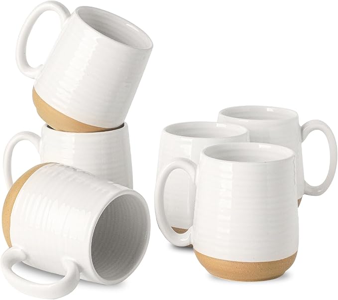 HASENSE Porcelain Coffee Mugs Set of 6, 15 Ounce Large Ceramic Coffee Cups Set with Handle for Latte, Tea, Cocoa and Hot Chocolate, White Coffee Mugs for Men and Women, Microwave Safe by Hasense