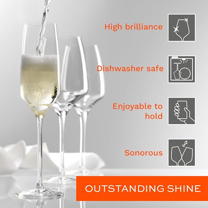 Stölzle Lausitz Champagne Glasses Experience 6-Piece Set 6.5 oz – Elegant Crystal Flutes for Prosecco & Champagne – Dishwasher-Safe & Durable - Image 5