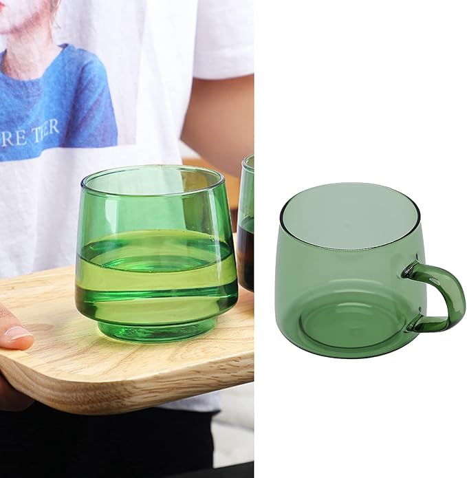 2PCS Glass Coffee Mugs, 350ml Clear Glass Mug with Handle Heat Resistant Tea Mugs High Borosilicate Glass Mug for Tea Beverages (Green)