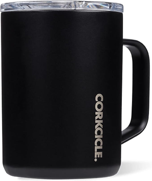 Corkcicle Classic Coffee Mug - Triple Insulated Stainless Steel for Travel - Shatter-Proof Lid - Easy Grip - Keeps Drink Hot Over 3 Hours - Holiday Mug Gift - Great for Gifting Warmth - 16 oz - Black by Corkcicle