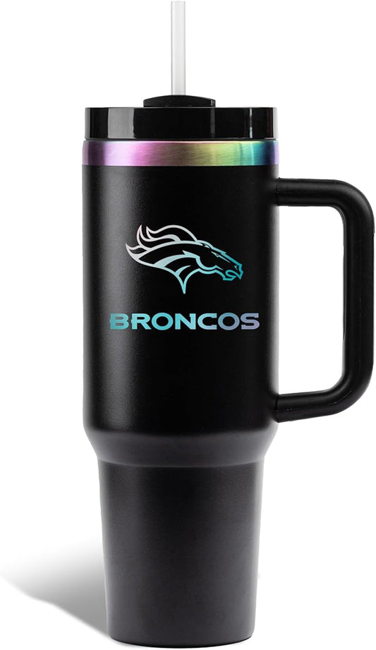 The Memory Company NFL 40oz Iridescent Tumbler - Double-Wall Vacuum Insulated Stainless Steel Water Bottle - Team Spirit Travel Cup with Handle, Lid and Straw, Hot and Cold Drink Container