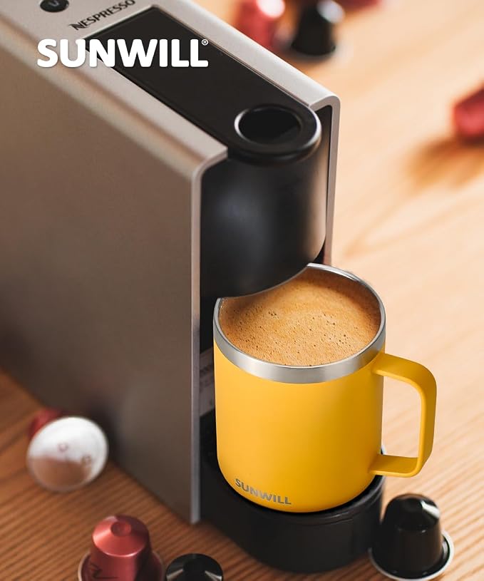 SUNWILL Travel Coffee Mugs Set of 4, Insulated Tumbler with Lid, 14oz Stainless Steel Cup with Handle Bulk for Gift, Camping, Office, Powder Coated Charcoal, Royal Blue, Magenta, Yellow - Image 5