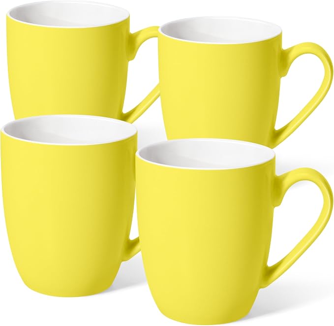 Urbanstrive 16 oz Large Coffee Mugs Set of 4 Ceramic Coffee Mug White Coffee Cups Tea Cups Idea Gift for Women Men House Warming Gifts New Home Office, Yellow 4 Pack by Urbanstrive