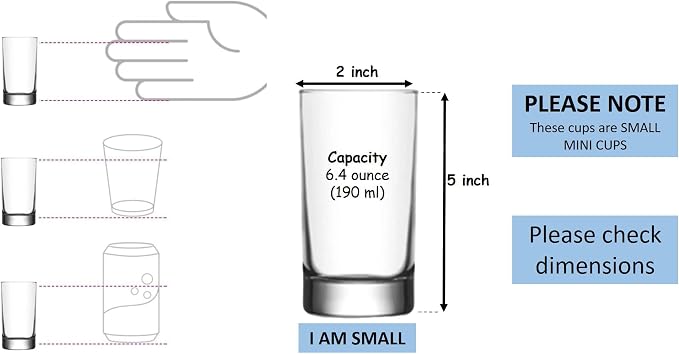 BOHEM'S Small Juice Glasses, Mini Clear Glass Cups Tumblers, Drinking Glassware for Orange Juice, Water, Milk, Coffee, Perfect for Tasting and Small Portions, Set of 6, (6.4 oz) - Image 4