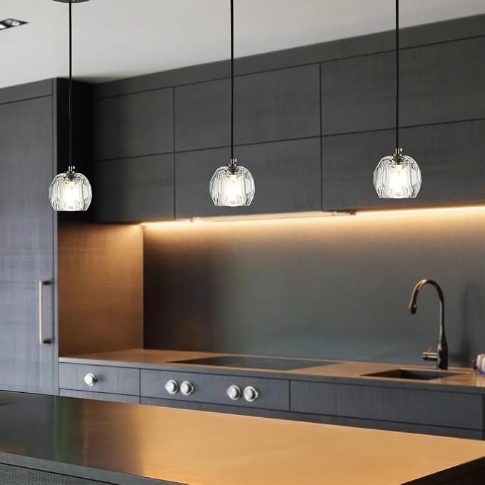 Modern Pendant Light Fixture, Prism Crystal Small Pendant Light for Kitchen Island, Black Crystal Single Pendant Lighting for Dining Room Bedroom - Image 3