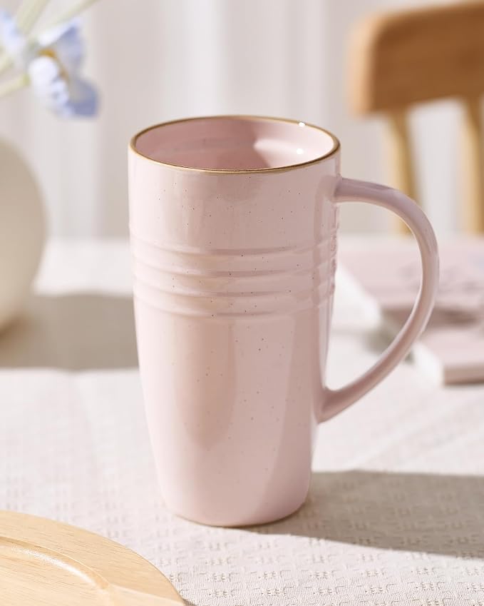 famiware Jupiter Large Coffee Mug, 20oz Coffee Mug with Lid, Ceramic Mugs Set of 4, Cup Set with Handle for Latte, Tea, Cocoa, Milk, Microwave and Dishwasher Safe, Light Pink and Vanilla White - Image 4