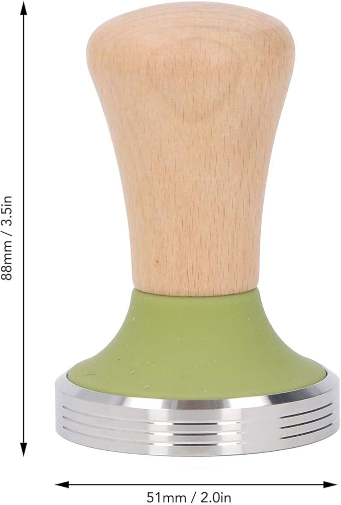 Beech Wood Coffee Tamper, Wooden Handle, Coffee Powder Press, Hammer Mill with Stainless Steel Base for Barista Beginners (51mm)