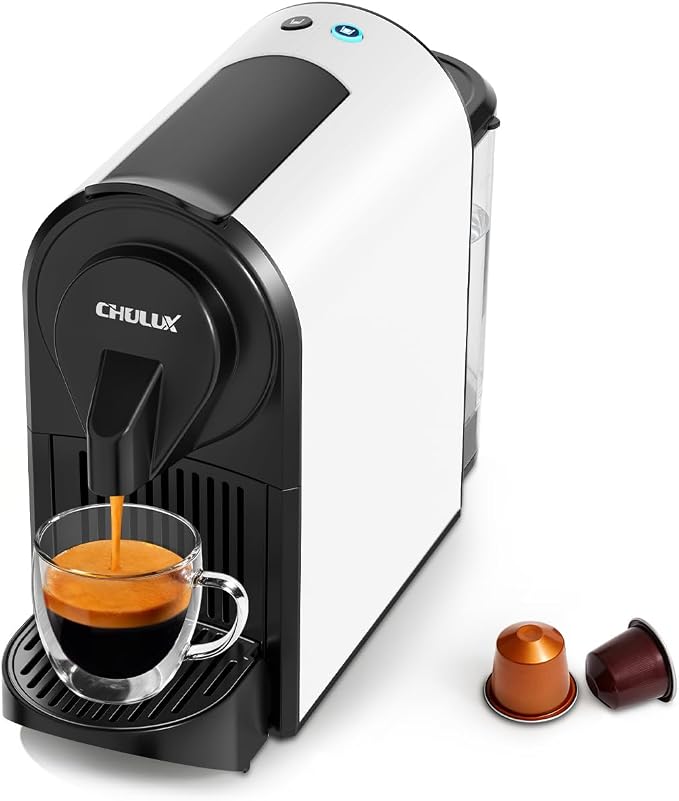 CHULUX Bafè-Pro Espresso Machine for Nes Original Pods, Fast Brewing, White | 1400W Rapid Heating, Espresso Lungo Buttons, Used Capsule Drawer, Auto-Eject System, 24oz Removable Reservoir, Mini Footprint by CHULUX