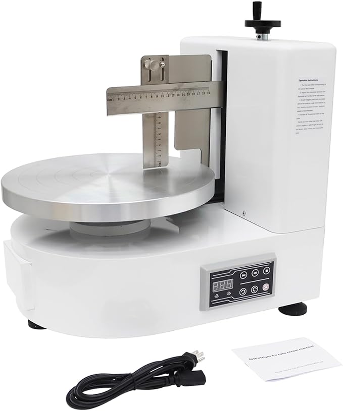 110V Electric Cake Decorator, 4-12 Inch Cake Buttercream Spreader, Professional Cake Frosting Machine with 304 Stainless Steel Spatula, Electronic Buttons, White