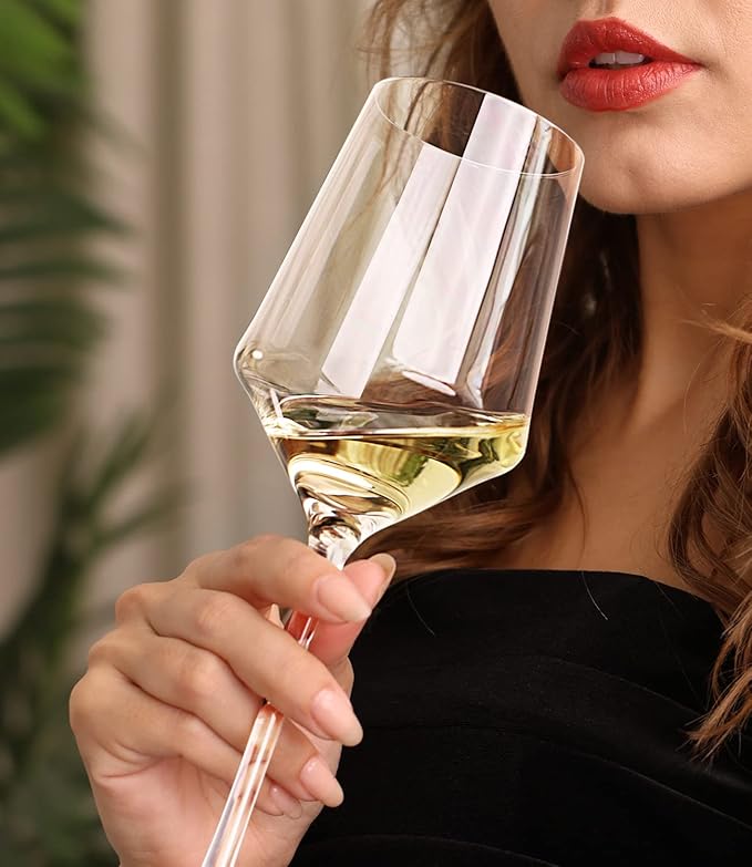 OJA Wine Glasses Set, Crystal White Hand Blown Wine Glass, Set of 4,15 oz | Thin Rim, Long Stem, Modern, Perfect for Red or White, Daily Use, Unique Wedding Anniversary or Birthday Gift - Image 2