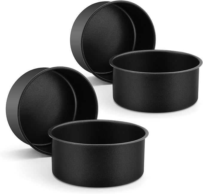 LIANYU 6 inch Cake Pans for Baking, Round Cake Pan Set of 4, Nonstick Stainless Steel Baking Tin Bakeware for Birthday Wedding Party, Non Toxic Coating, 3 Inch Deep, Black by LIANYU