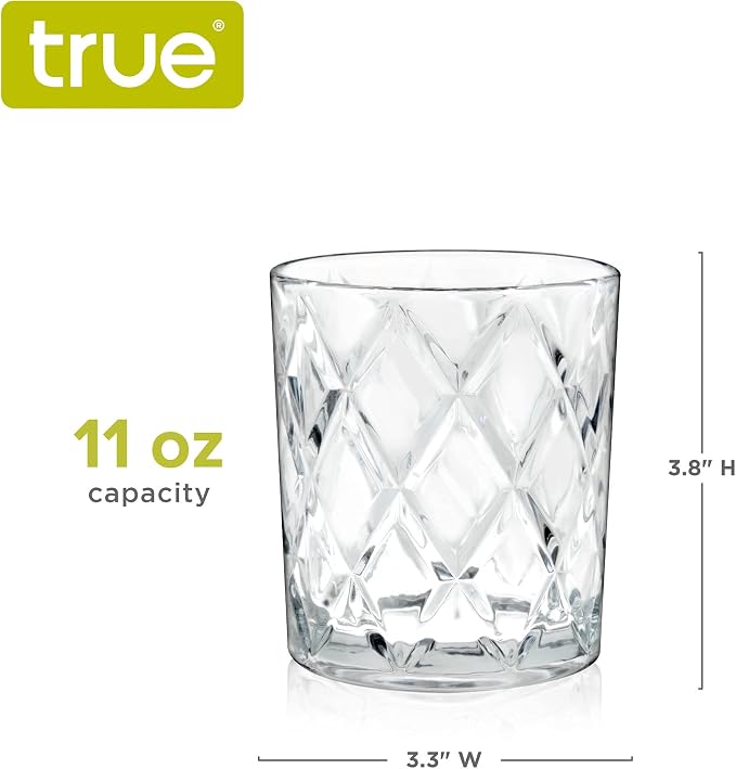 True Diamond Crystal Scotch Bourbon Whiskey Glasses, Old Fashioned Glasses Drinking Set, Whiskey Tumblers, Premium Bar Glassware Set of 4, 11 oz - Image 3