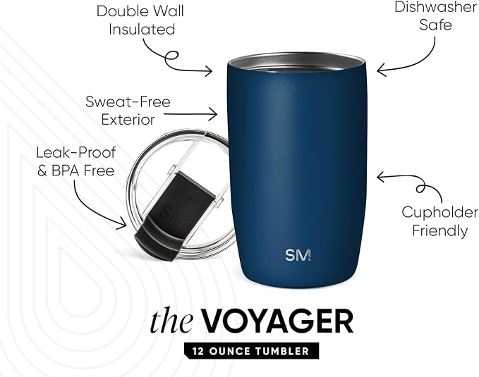 Simple Modern Travel Coffee Mug with Lid | 12oz | Blue | Voyager Coffee Cup, Coffee Tumbler for Hot & Iced Drinks | Insulated Stainless Steel Travel Mug | Slumberland - Image 2