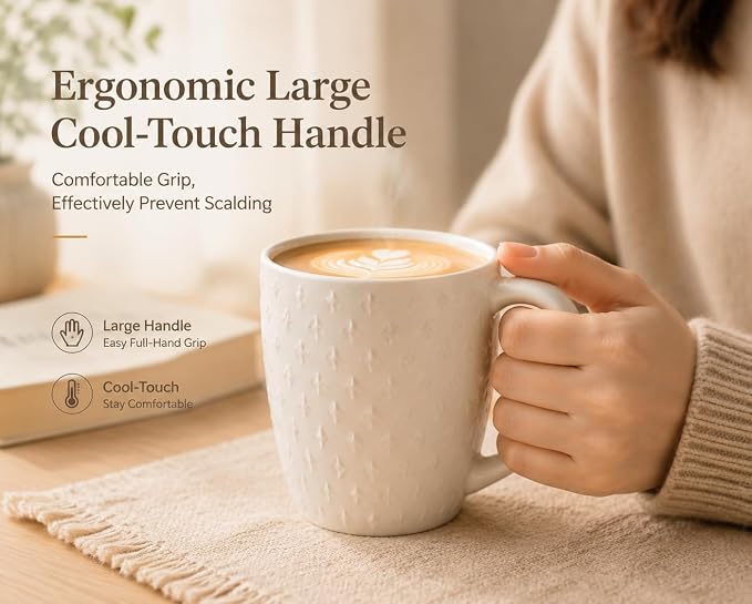 14 oz Ceramic Coffee Mugs Set of 4, White Stoneware Cups with Handle | Porcelain Mugs, Microwave & Dishwasher Safe, Coffee Mug for Tea, Coffee, Latte, Premium Kitchen & Housewarming Gift Set - Image 3