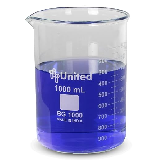 United Scientific™ Borosilicate Glass Beaker, 1000ml, Autoclavable, 1 Each | Chemistry Glassware, Low Form Griffin Design, Molded Pour Spout, ASTM-E960 Compliant, Double Scale Graduated by UnitedScientific